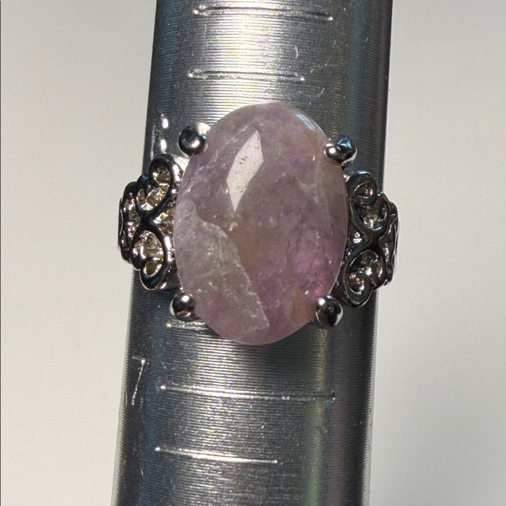 Pink Lavender Amethyst Oval Ring Stainless Steel Statement Ring Size 6.25